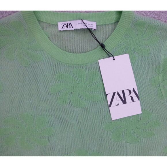 NWT Zara Long Sleeves Green Sheer Floral Top - Picture 6 of 11